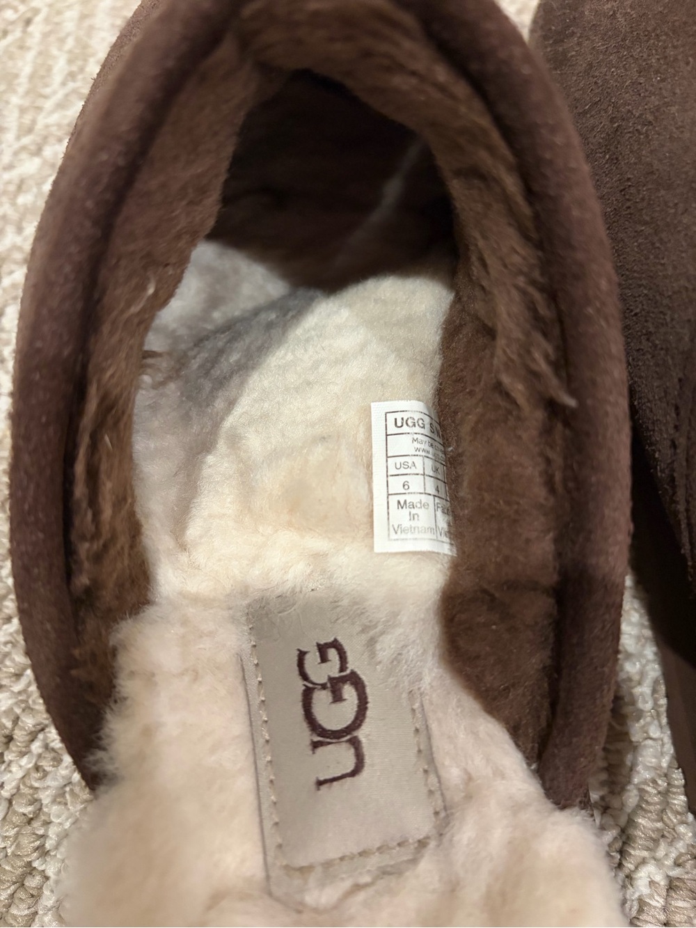 UGG Brown Suede Shearling-Lined Slip-On Slippers - Picture 4 of 4